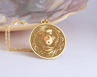 Sterling Silver Koi Fish Yin Yang Necklace: Japanese Pendant