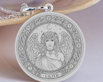 Sterling Silver Lilith Necklace, Dark Goddess Medallion, Feminine Power Jewelry