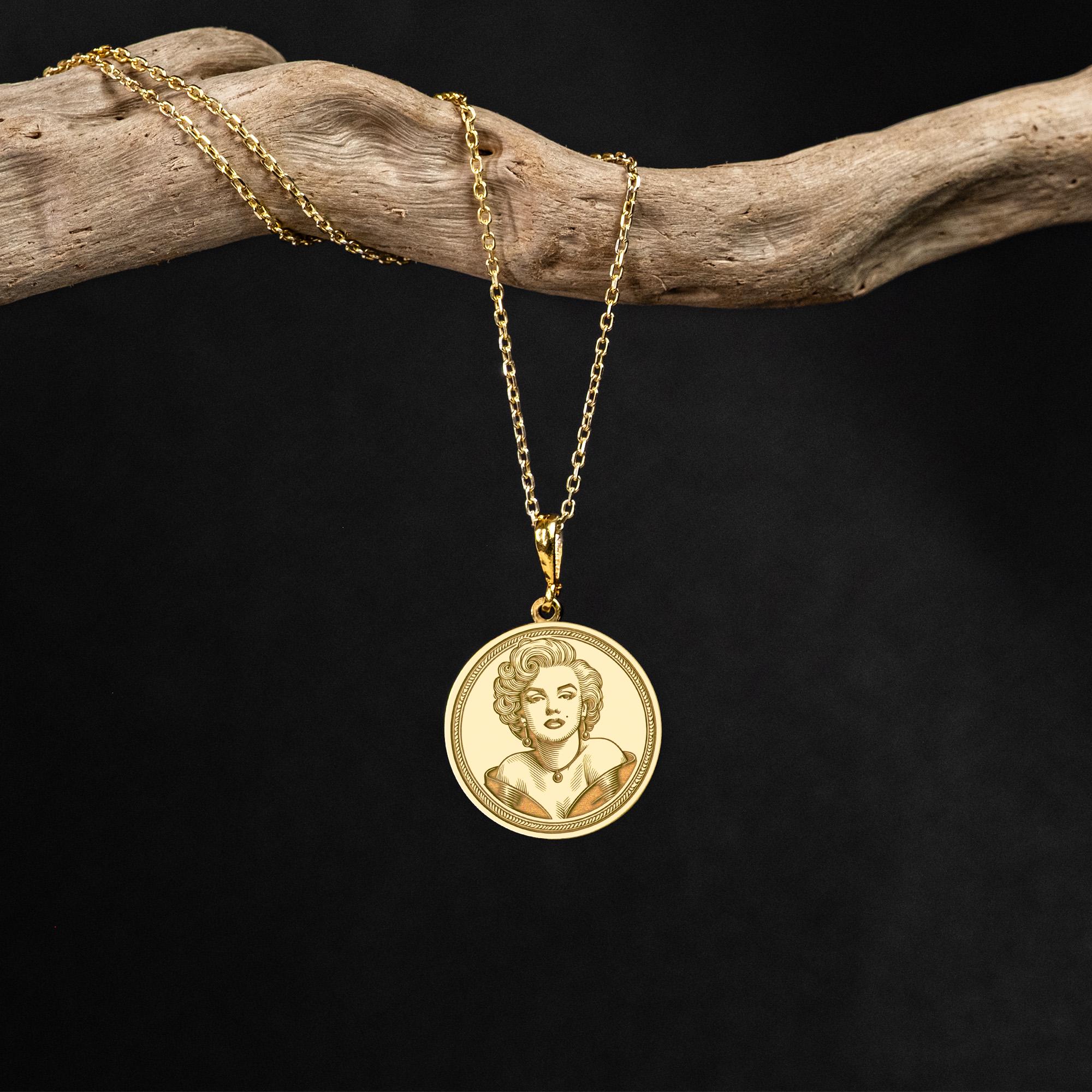 Médailon Vintage Marilyn Monroe Avec Chaîne Bronze - Collier Pendentif Style Rétro