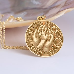 Sterling Silver Mother and Baby Hand Necklace: New Mom Keepsake