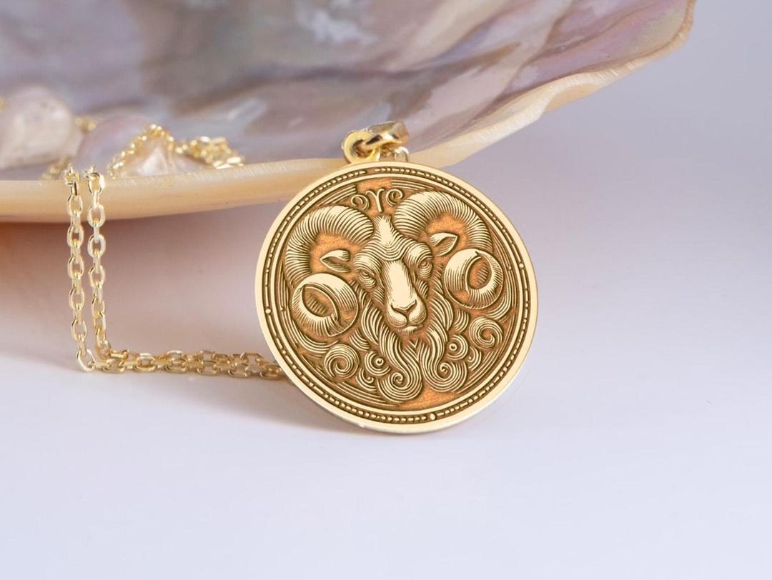 Sterling Silver Aries Necklace: Zodiac Ram Medallion Pendant - Etsy
