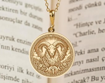 Sterling Silver Aries Ram Zodiac Medallion Necklace | Horoscope Astrology Pendant