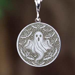 Silver Ghost Necklace, Spooky Ghost Necklace, Halloween Gift, Halloween Necklace,  Halloween Fall Jewelry, Trick or Treat Necklace