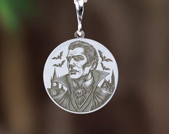 Sterling Silver Dracula Medallion Necklace: Gothic Horror Pendant