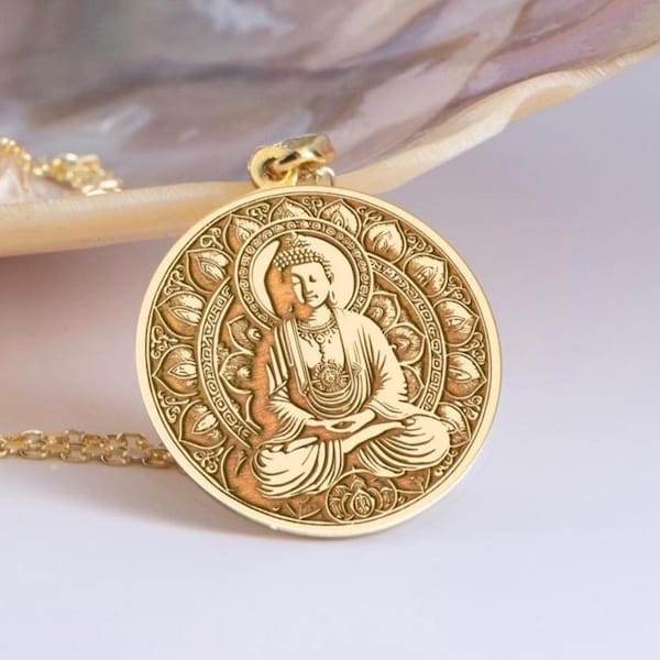 Collar de Buda de plata de ley: colgante de meditación espiritual