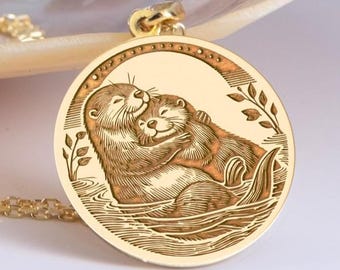 Sterling Silver Otter Necklace: Animal Medallion, Nature Lover Gift