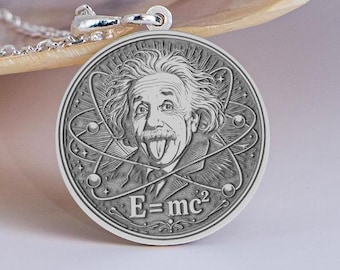 Sterling Silver Albert Einstein Necklace, Physics Pendant, Science Jewelry, E=mc2 Necklace, Physics Gift, Scientist Jewelry, Nerd Gift