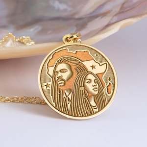 Collier Afrique en or massif 14 carats, pendentif Afrique pour les amateurs de reggae, collier carte de l'Afrique, pendentif culture reggae, collier rastafari,