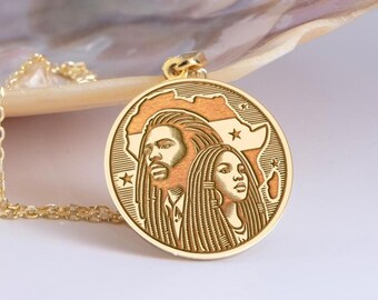 Sterling Silver Africa Map Pendant Necklace: Reggae Culture Medallion