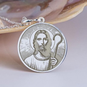 Sterling Silver Jesus Medallion Necklace: Christian Religious Charm
