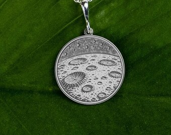 Sterling Silver Moon Necklace, Lunar Surface Crater Pendant, Astronomy Space Jewelry