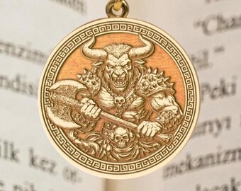 Sterling Silver Minotaur Pendant, Gold-Plated Warrior Necklace, Greek Mythology Medallion