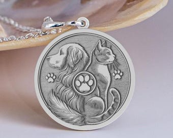 Sterling Silver Cat and Dog Medallion Necklace: Pet Lover Gift