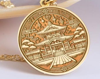 Sterling Silver Shinto Shrine Necklace: Japanese Torii Gate Jewelry