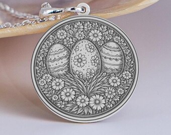 Sterling Silver Easter Egg Pendant Necklace, Floral Spring Jewelry, Renewal Symbol