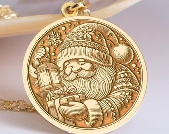 Sterling Silver Santa Claus Necklace: Christmas Pendant Necklace | Festive Winter Jewelry