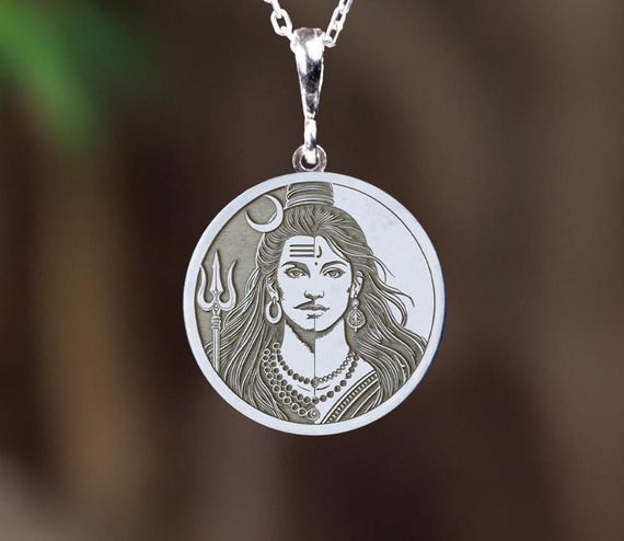 Sterling Silver Ardhanarishvara Necklace: Shiva Parvati Hindu Jewelry