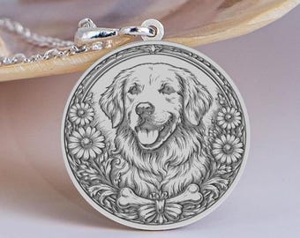Sterling Silver Golden Retriever Pendant Necklace, Detailed Dog Medallion Jewelry