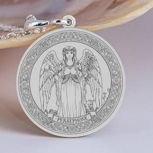Sterling Silver Persephone Necklace, Greek Mythology Medallion Necklace, Goddess Jewelry