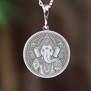 Sterling Silver Ganesha Necklace: Hindu Elephant Deity Pendant