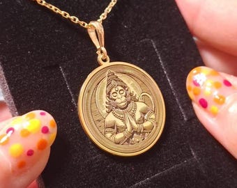Sterling Silver  Lord Hanuman Medallion Necklace: Hindu Yoga Jewelry