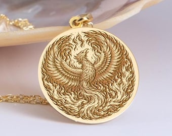 Sterling Silver Phoenix Necklace, Rising Firebird Rebirth Pendant, Personalized Phoenix Charm