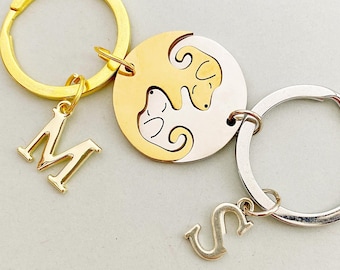 Couples Dog Keyring with Initial Monogram l Dog Letter Charm l Dog Owner Gift Alphabet Keyring l personalised couple dog lovers gifts
