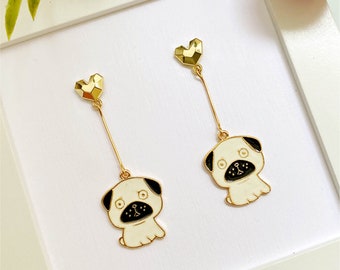 Pug earrings | bulldog accessories | kawaii dog dangle earrings | gifts for pawrents | dog lover gifts ideas l pug owner gift ideas