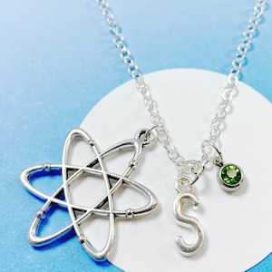 Atom Charm Necklace, Science Jewelry for STEM Lovers, Scientist Gift, Personalized Science Necklace for Teachers and Students-J-AG013-1