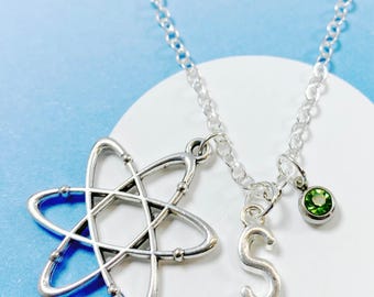 Atom Charm Necklace, Science Jewelry for STEM Lovers, Scientist Gift, Personalized Science Necklace for Teachers and Students-J-AG013-1