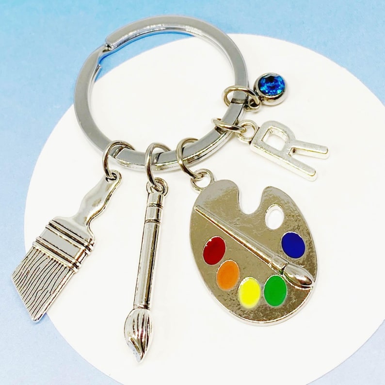 Personalized Artist Palette Keychain With Paintbrush and Birthstone ...