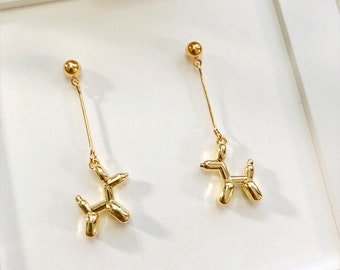 Cute balloon dog earrings | rose gold dog earrings | cute puppy dangle earrings | dog lover gifts ideas l dog owner gift ideas