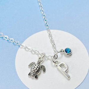 Personalized Turtle Necklace with Initial and Birthstone, Ocean Lover Jewelry, Gift for Travelers, Unique Turtle Lover Necklace-J-AG006-4