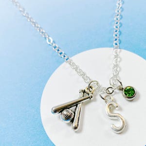 Personalized Baseball Necklace with Initial and Birthstone, Baseball Bat Charm, Gift for Players, Unique Sports Jewelry-J-AG009-43