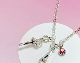 Collar de ballet personalizado con inicial y piedra de nacimiento, dije de bailarina, regalo para bailarinas, joyería única de bailarina - J-AG009-5