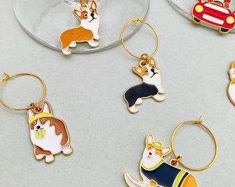 Corgi wine glass charm set of 6 | dog lover gift | dog wine glass charm set | wine charm set | corgi dog owner gift | animal lover gift