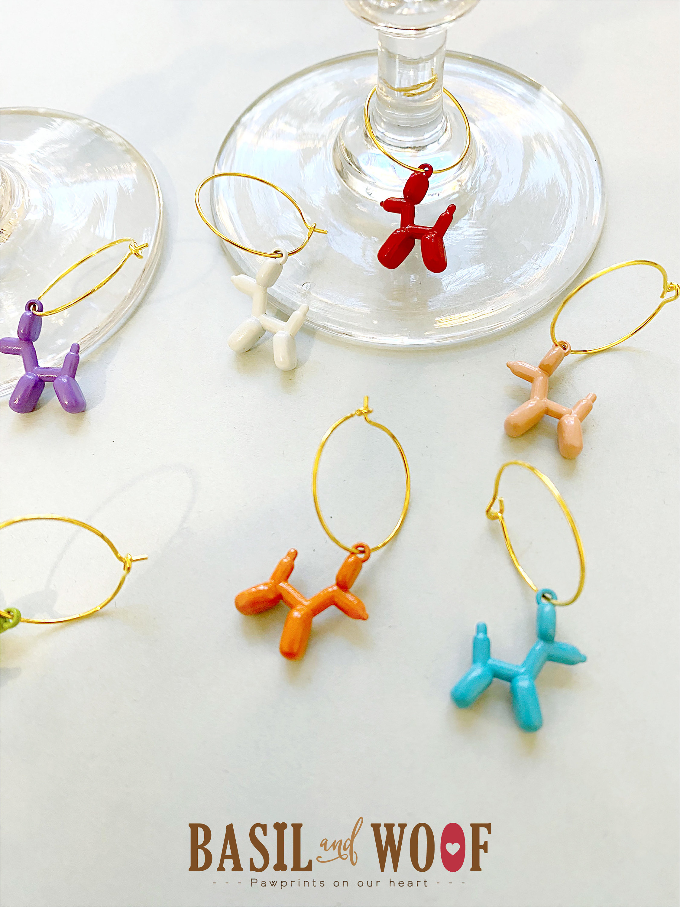 Pop Art Balloon Dog Wine Glass Charm Set Dog Lover Gift Animal Wine