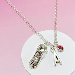 Personalized Sneaker Necklace with Initial and Birthstone, Shoe Charm, Gift for Runners, Gym Lovers, and Fitness Enthusiasts-J-AG009-31