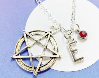 Collar con dije de pentagrama personalizado, joyería gótica wiccana, don espiritual para el equilibrio y la protección, símbolo pagano - J-AG011-3