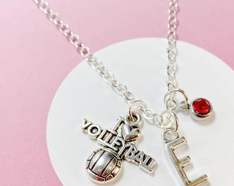 Collar de voleibol personalizado con inicial y piedra de nacimiento. Dije "Me encanta el voleibol", regalo para jugadores, aficionados y amantes del deporte - J-AG009-34