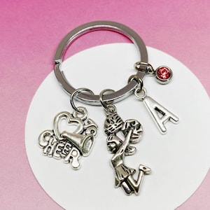 Personalized Cheerleader Keychain with Custom Initial & Birthstone - Cheer Charm Gift for Cheerleaders-K-MIX-AG009-7-11