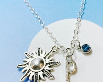 Collar personalizado con inicial y piedra de nacimiento, dije de sol radiante, joyería espiritual, regalo para amantes del sol, Celestial-J-AG011-5