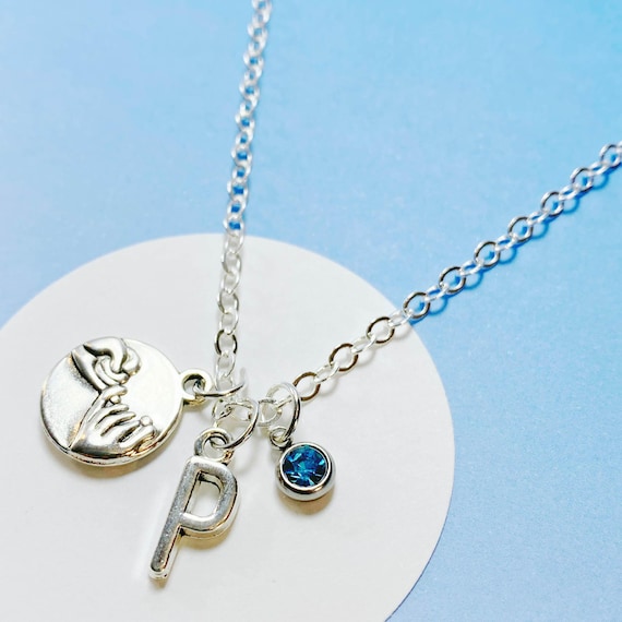 Personalized Pinky Promise Necklace With Initial and Birthstone - Main Image