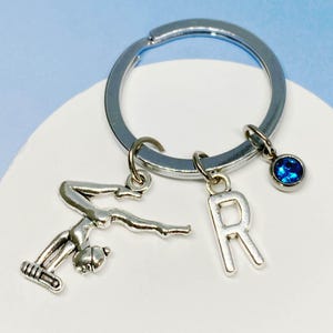 Personalized Gymnast Charm Keychain with Custom Initial and Birthstone - Unique Monogram Gift for Gymnasts and Fitness Lovers - K-AG009-10