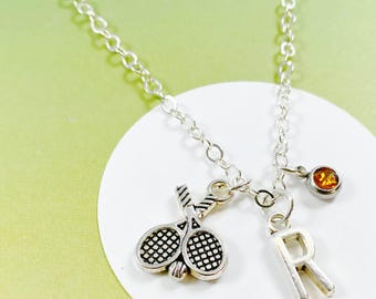 Collar de tenis personalizado con inicial y piedra de nacimiento, dije de tenis, regalo para jugadoras, deportistas y mamás de tenistas - J-AG009-37