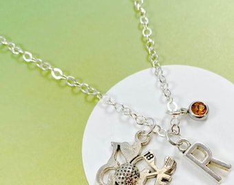 Collar de golf personalizado con inicial y piedra de nacimiento, dije "Me encanta el golf", joyería para golfistas, ideas de regalo para mamá golfista - J-AG009-2