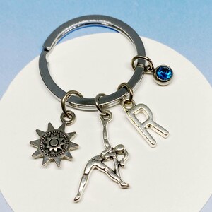 Personalized Yoga Pose Keychain with Sun Charm & Birthstone - Custom Initial Yoga Gift for Yoga Enthusiasts-K-MIX-AG009-14-AG011-7