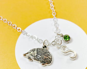 Collar de erizo personalizado con inicial y piedra de nacimiento, joyería de bosque, regalo personalizado para amantes del otoño, collar único de naturaleza - J-AG006-10