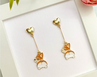 Cute Corgi Bum earrings | dog accessories | kawaii dog dangle earrings | gifts for pawrents | dog lover gifts ideas l corgi owner gift ideas