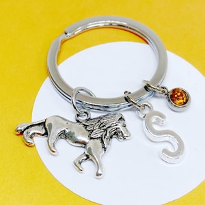 Può includere: Portachiavi in ​​argento con un ciondolo a forma di leone, un ciondolo con la lettera 'S' e un ciondolo con una pietra preziosa color ambra.